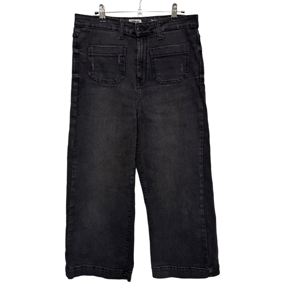 {Kensie} "The Kaya High Rise Wide Leg" Faded Black Crop Length Denim Jeans